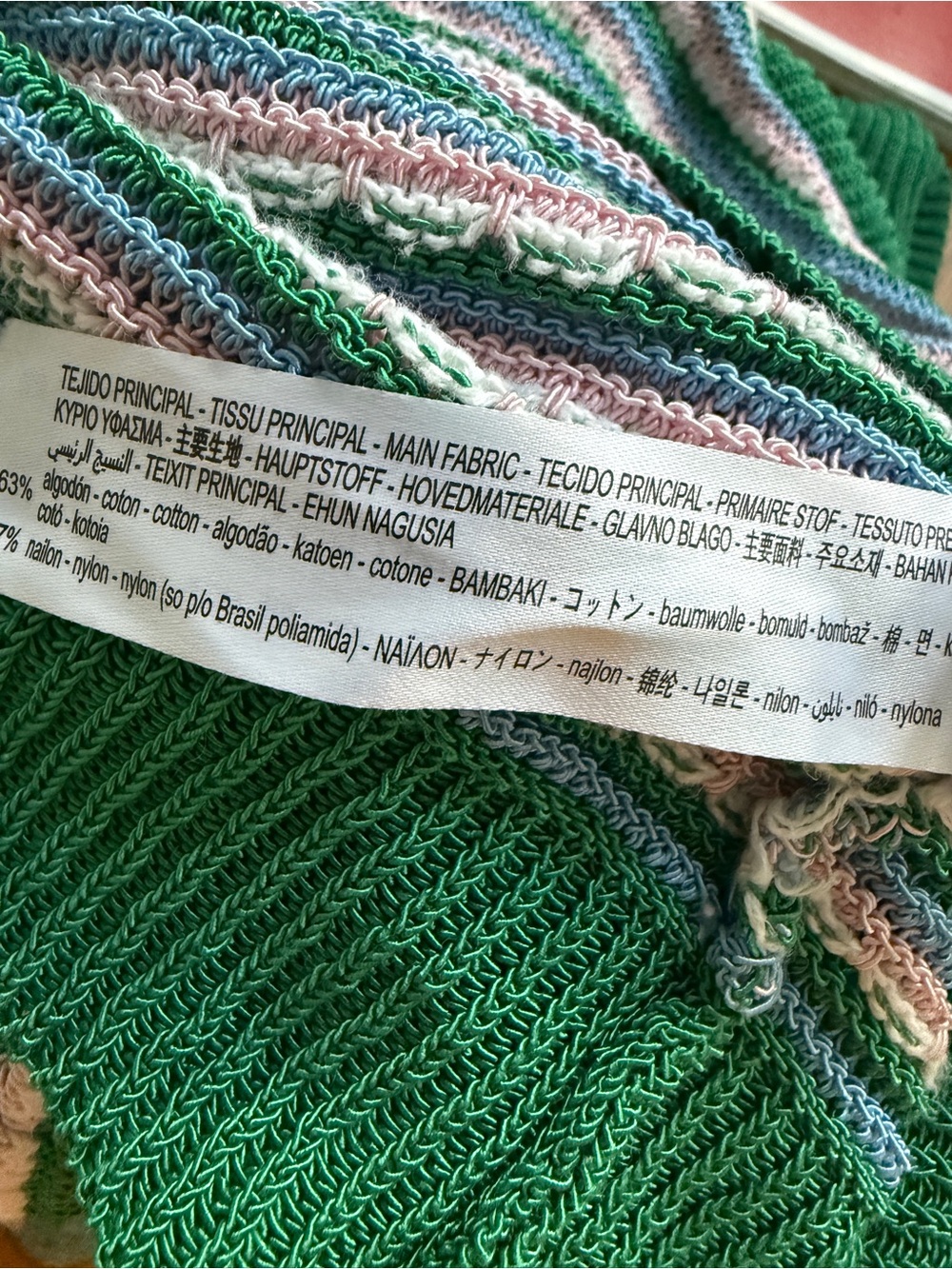 Zara Knit Striped Polo Sweater Top M Green Pink Blue Pearl Buttons M - Picture 6 of 6